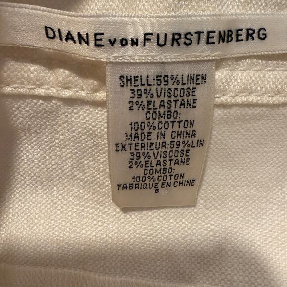 Diane von Furstenberg Linen Blend White Midi Skirt 6 Quiet Luxury Career Chic - Picture 6 of 8